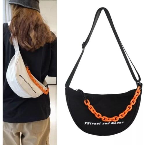 Canvas Thick Chain Hobos Womens Shoulder Bag Fashion Designer Popular Crossbody Bag Ladies Solid Color Sell Like Hot Cakes Tote