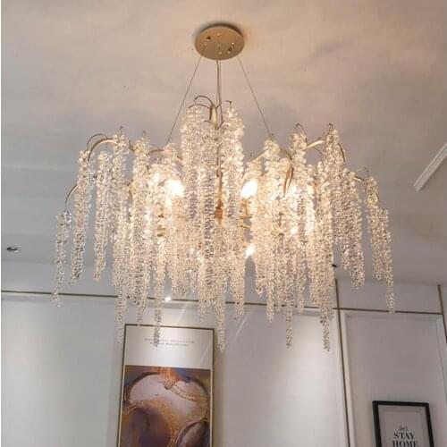 French copper branch crystal chandelier living room lamp luxury villa dining room decorative lamp bedroom art crystal lamp