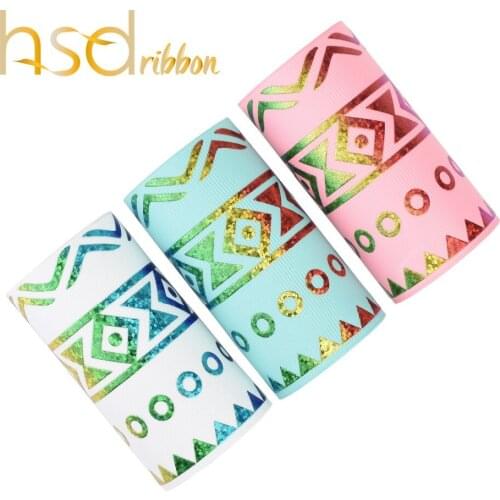 HSDRibbon 3" 75mm hologram Aztec Foil Printed Solid Grosgrain Ribbon