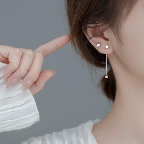 KAMIRA Real 925 Sterling Silver Romantic Little Star Beads Chain Stud Earrings for Women Sweet Charms Wedding Simple Jewelry INS