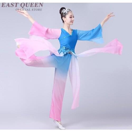 Chinese Folk Dance Costume Chinese Classical Yangko Dance Costumes Water Sleeves Chinese Fairy Costume XXXL FF018 YQ
