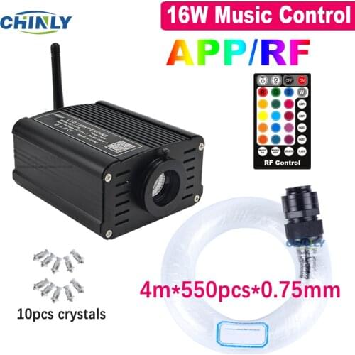 LED Fiber Optic Light Kit Smartphone APP Bluetooth Control Star Sky Ceiling Light 16W RGBW LED Light 550PCS 0.75mm 4m 13ft