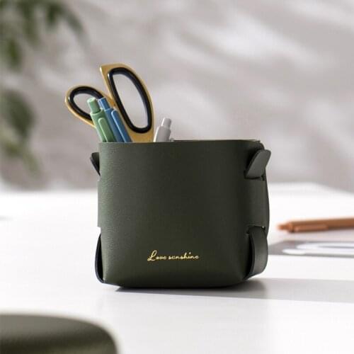 Nordic Style Leather Pen Container Tabletop Flower Inserting Device Medium Storage Basket Sundries Storage Cosmetic Brush Bucket
