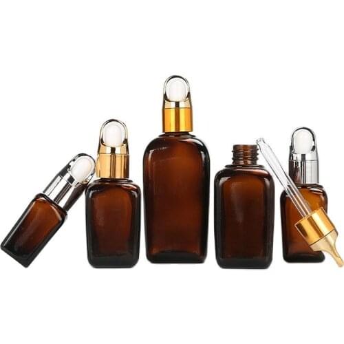Square Glass Dropper Bottle Amber Vials Empty Packaging Container Stoste Dispensing Bottle Essential Oil Bottles 10/25/35/100ML