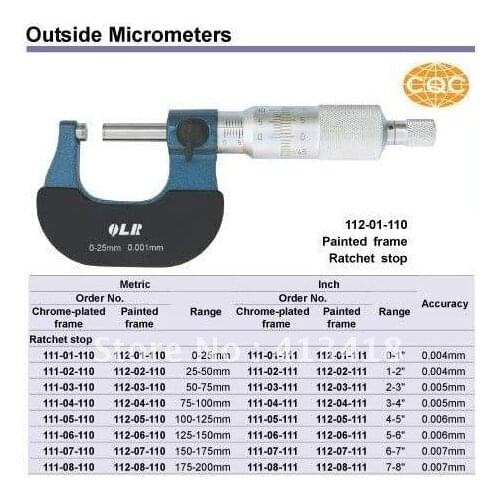 Microns scribed line outside micrometer. 25-50mm. 102-02-000. 1-2inch.Quality goods