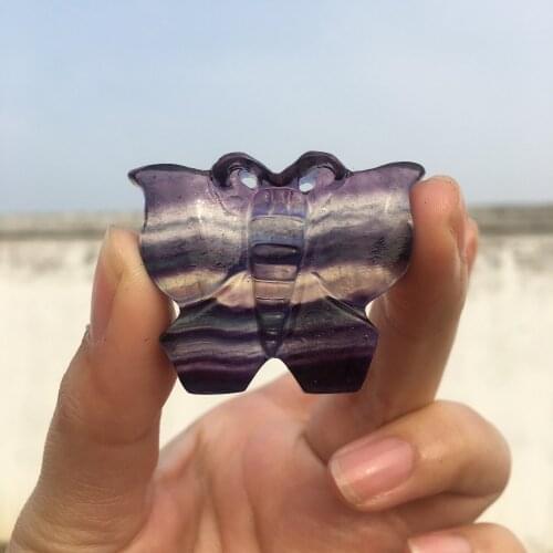 Natural Bright-coloured fluorite crystal Hand-carved butterfly