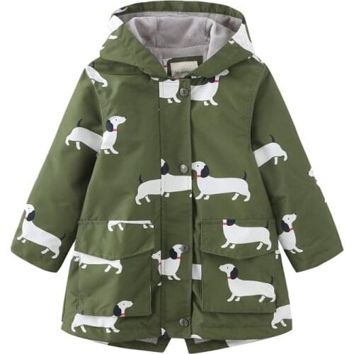 2021 NEW Hooded Winter Boy Girl Coats Baby Children Cartoon Printed long Jacket Fleece Outdoor Windproof Rain Kids Tops Clothes