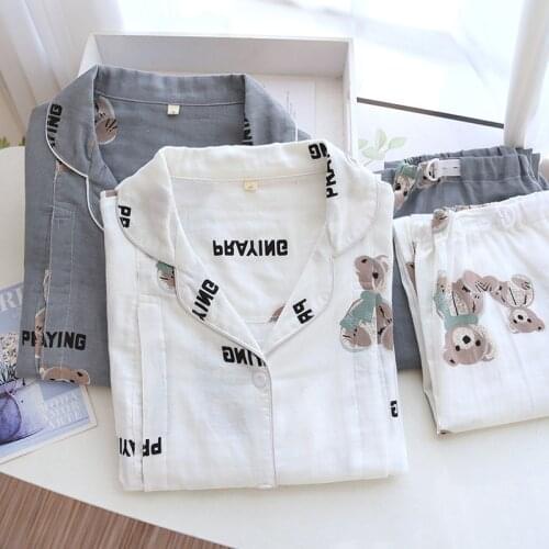 New Gauze Cute Cotton Bear Spring Confinement Clothes for Pregnant Women and Maternal Postpartum Outing Nursing Pajama Suits