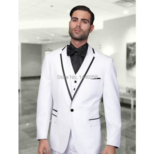 New Arrival Custom Made 3 Piece White Suits For Wedding Tuxedo Groomsmen Groom Suit Prom Men Wedding Suits Jacket+Pants+Vest+Bow