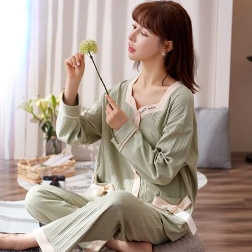 New Arrivals Women Home Wear Autumn Winter Buttons Long Sleeve Women Pajamas Set Long Pant Cotton Sleepwear Leisure Outweart