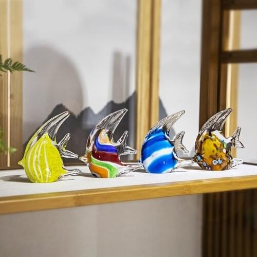 H&D Hand Blown Tropical Fish Figurines Collectibles Ornament Glass Angelfish Sea Animal Sculpture for Fish Tank Aquarium Decor