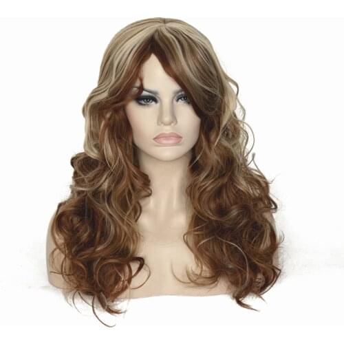 StrongBeauty Womens Wig Blonde Highlights Long Curly Natural Hair Synthetic Full Wigs
