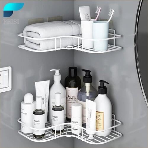 PEISI Bathroom Shelf Corner Frame Shower Shelf Wrought Iron Shampoo Storage Holder Punch-free Kitchen Bathroom Accessories Set