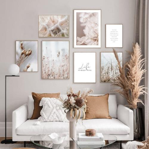 Scandinavia Poster Autumn Plants Canvas Painting Prints Dandelion Quotes Nordic Wall Art Pictures Posters Aesthetic Room Decor