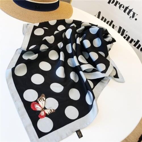 Yishine 2021 70x70cm Polka Dot Points Pattern Print Square Scarf Women Bandana Hairband Lady Head Wraps Female Shawl Neckerchief