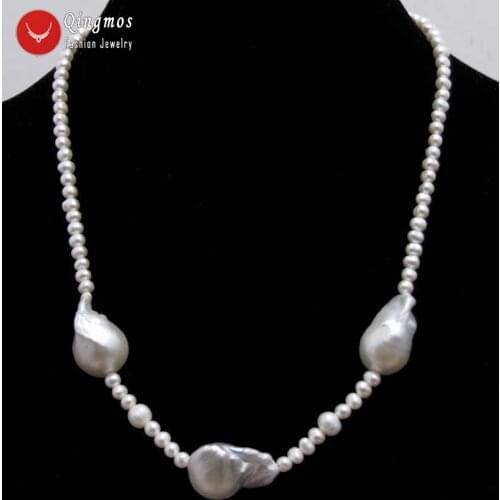 Qingmos Natural Pearl Necklace for Women with White 4-5mm Round Pearl & 14*25mm Baroque Nuclear Pearl Necklace Jewelry nec6342