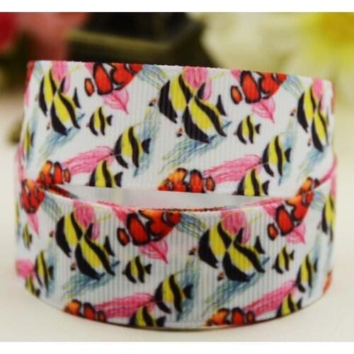 7/8'' 22mm,1" 25mm,1-1/2" 38mm,3" 75mm Fish Printed grosgrain ribbon party decoration 10 Yards X-02515
