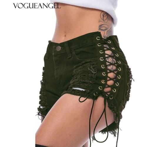 Sexy Summer Women Denim Shorts 2019 New Black White High Waist Ripped Short Jeans Femme Tassel Lace Up Bandage Hotpants XXXL