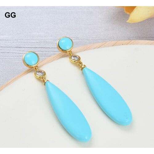 GuaiGuai Jewelry Teardrop Blue Turquoise Gold Color Plated Stud Earrings Ethnic Style For Women