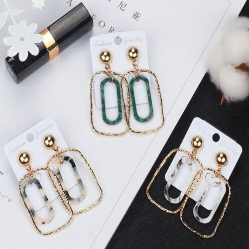 Vintage Geometric Acrylic Fashion Pearl Jewelry Drop Earrings For Women Green Marble Pattern Round Statement Dangle Earrings