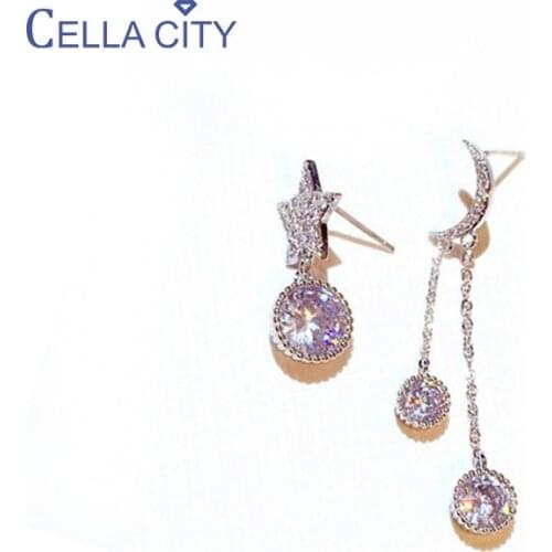 Cellacity Charms Drop Earrings for Women Silver 925 Jewelry Gemstones Moon Star Irregular Earrings Female Long Ear Drops Party