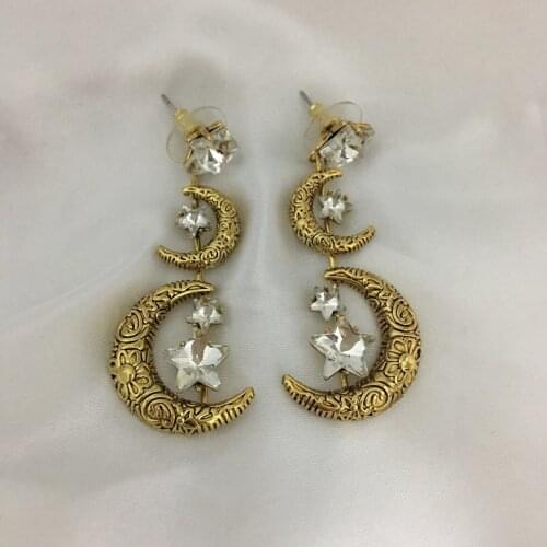 New fashion personality retro stars and moon exaggerated earrings
