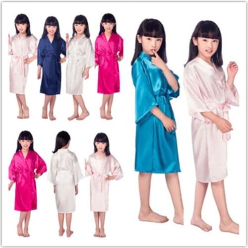 Silk Satin Wedding Bride Flower Girls Robe Solid Bathrobe Short Kimono Robe Night Robe Bath Robe Fashion Dressing Gown For Girl