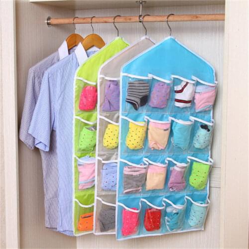 Rack Storage Closet Wardrobe Hanging Shelf Organizer 16-Pockets for Clothes Sock Hanging Organizers