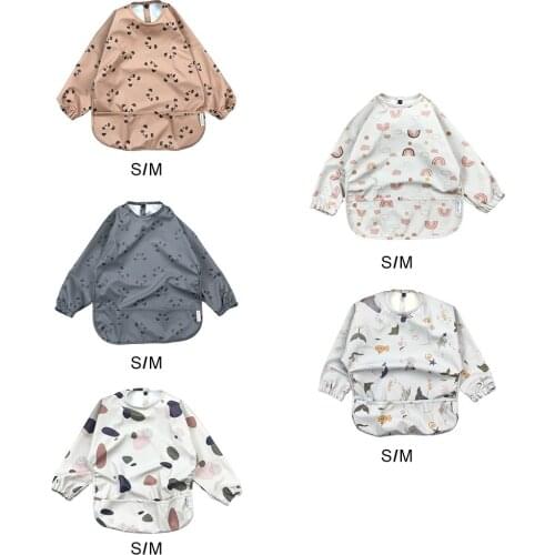 Long Sleeve Waterproof Smock Feeding Bib Art Drooling Apron for Boys Girls