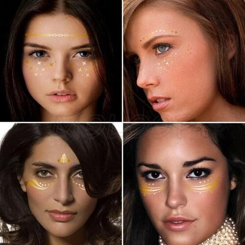 Temporary Gold Face Tattoo Sticker bling Waterproof Freckles Makeup Eye Decal Body Art for Girl Kid design 22