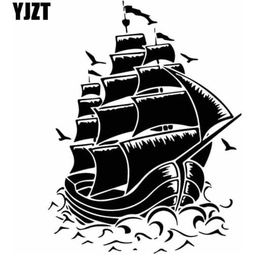 YJZT 13.9CM*18.2CM Ship Boat Ocean Sea Vinly Decal Decor Art Picture Delicate Car Sticker Black/Silver C27-0411