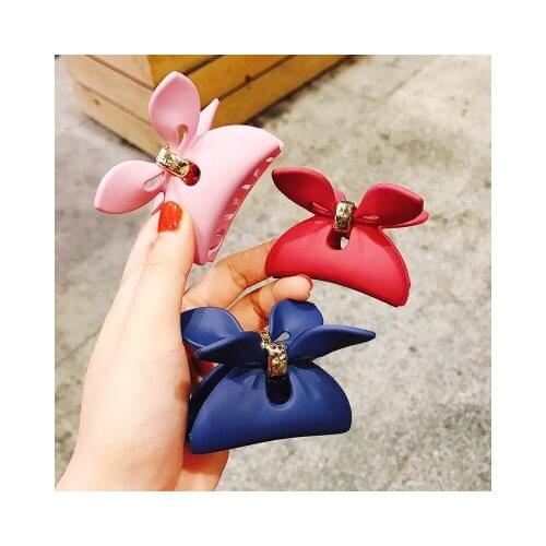 Large Bowknot Resin Hair Claws Clip Pure Color Frosted Rabbit Ear Hairpin Women Girls Hair Crab Hair Ornaments Accessories INS