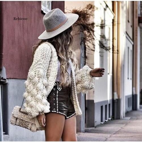 Women Fashion Korean American Long Lantern Sleeve Knitting Cardigan sweater Women Knitted Casual Warm Cardigan Shawl Sweater
