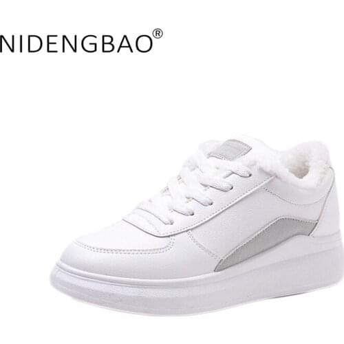 2019 Women Shoes Winter Warm Platform Sneakers Female Pu Leather Waterproof Sport Running Shoes Warm Fur Sneakers