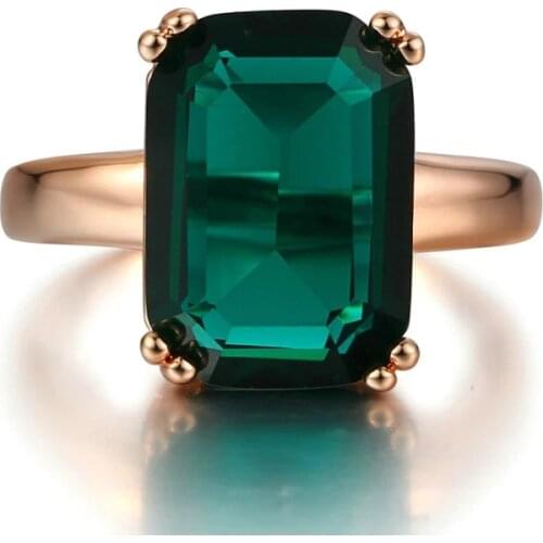 New Rose Gold Color Ring Fashion Red/Green Big Square Crystal Wedding Jewelry For Women HotSale R700 R701