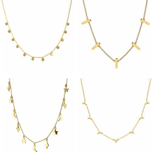 Simple INS 925 Sterling Silver Chain Choker Star/Moon Pendant Necklaces For Women Charm CZ Crystal Necklace Jewelry