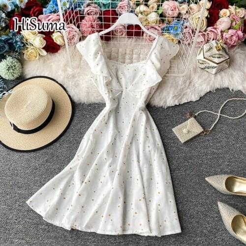 2021 summer new women chic flower print square collar butterfly sleeve chiffon dress female elegant ruffles A-line dresses
