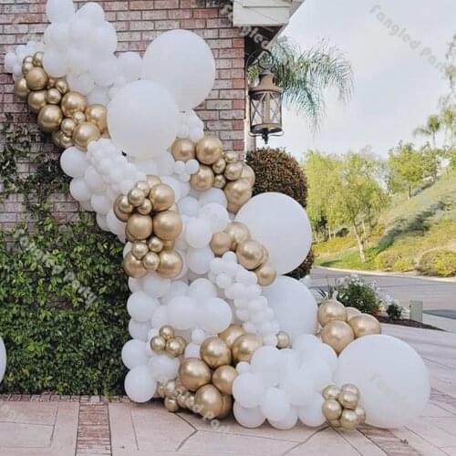 190pcs Matte White Balloons Garland Chrome Gold Balloon Arch Kit Baby Shower Birthday Party Wedding Gender Reveal Party Supplies