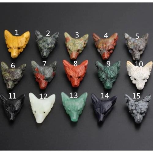 30x35mm,5PCS,15Kinds Gems Stone Carved Wolf Head Healing Pendants Jewelry,Fashion Animal Jewelry Accessory Findings XG-15AMAH