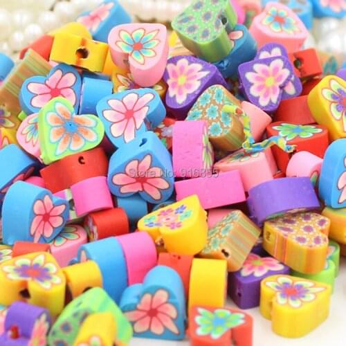 Free Shipping 10mm 24pcs Good Quality Assorted Colors Heart Blossom Polymer Clay Beads Flower DIY