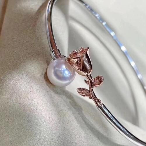 ROSE FLOWER 925 Sterling Silver Bracelet Mountings ADJUSTABLE Bangle Findings Jewelry Parts Fittings Accessories for Pearls