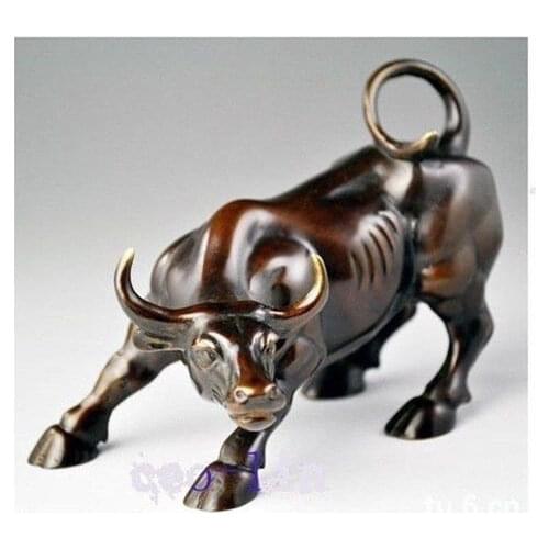 Big Wall Street Bronze Fierce Bull OX Statue# 20cm