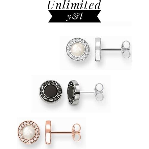 Black/White/Rose Gold Shell Round Stud Earrings for Women Girls High Quality Zircon Earrings Fashion Jewelry Gifts