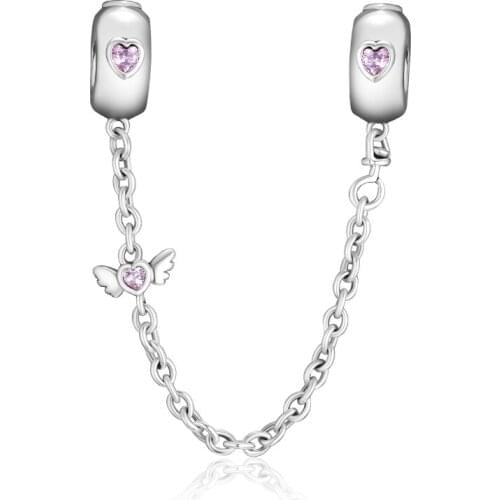 CKK Bright Hearts Safety Chain Charms Genuine 925 Sterling Silver Metal Beads for Jewelry Making Fits Original Bracelets