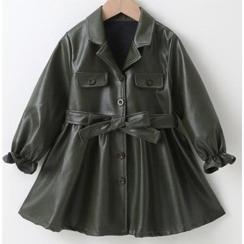 Baby girl spring Autumn puff sleeve princess pu jacket women single breasted fashion lapel leather outwear