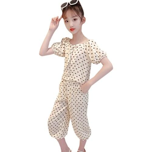 Kids Clothes Dot Tshirt + Short Teenage Girls Clothing Summer Outfit For Girls Casual Style Childrens Suit 6 8 10 12 14