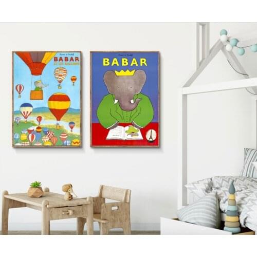 Jean de Brunhoff Babar the Elephant Child Kids Room Cartoon Comics Decorative Poster Wall Canvas Sticker Home Decor Gift