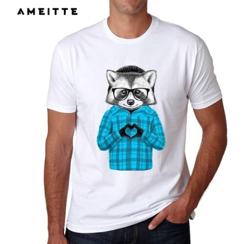 2019 Newest Cute Glasses Raccoon T Shirt Summer High Quality Animal Printed T-Shirt Mens Hipster Cool Short Sleeve Tee Tops