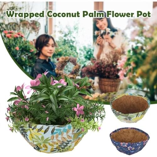 Natural Fibre Plants Pot with Linen Wrapped Decorative Coconut Flower Pot Hanging Basket for Garden Home Bar 10/12/14in D1