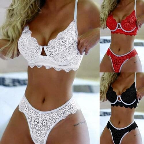 S-3XL Womens Fashion Sexy Lace Lingerie Set Bralette Tops G-string Underwear Lace Sleepwear Two Pieces Beach Bikinis
